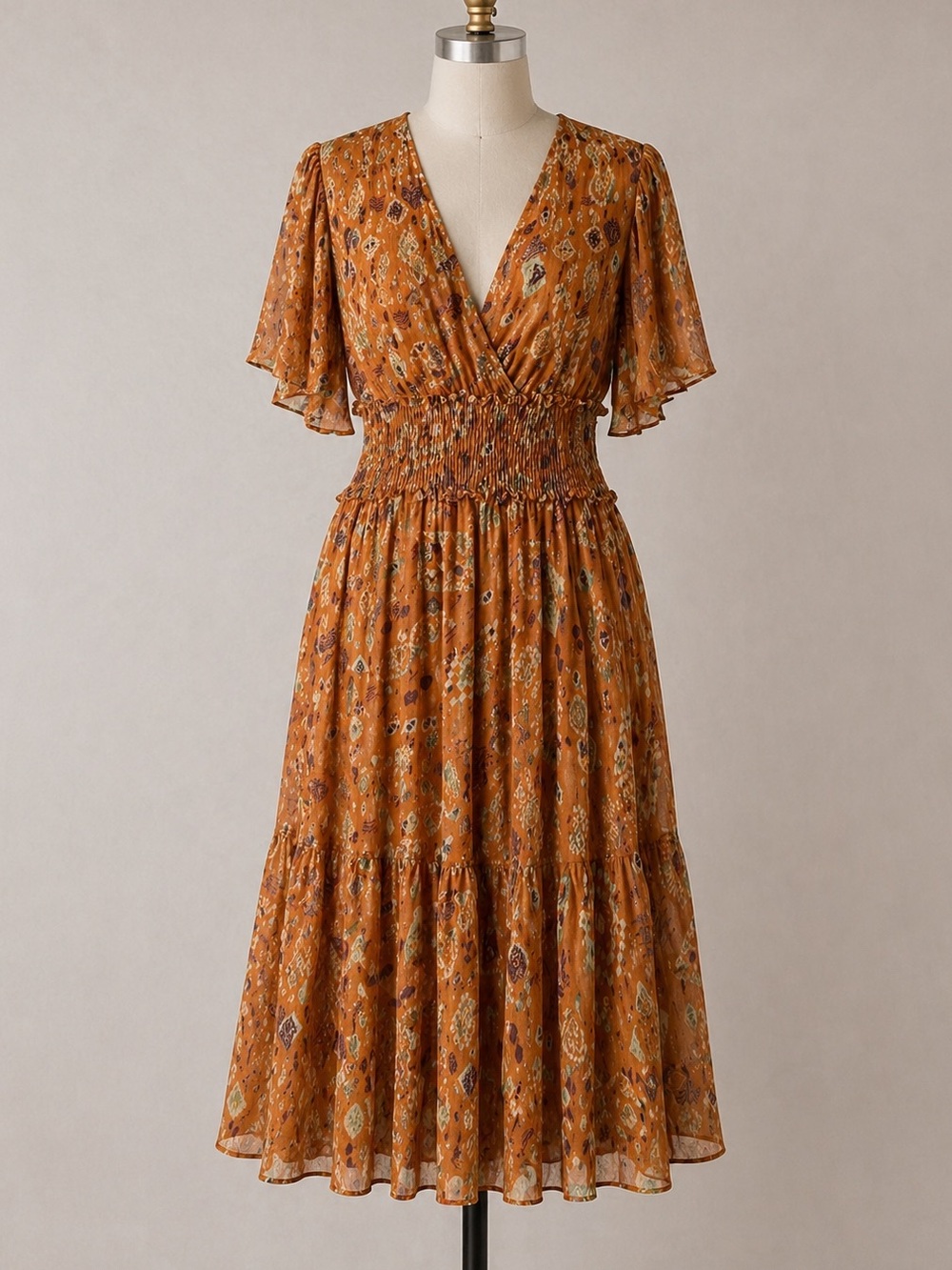 TAYLOR Plus Size Blouson Dress 2OW Tiered Aztec Southwest Boho Wedding Office